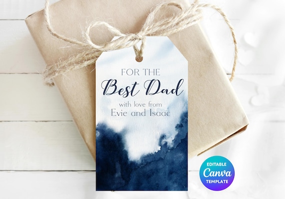 Father's Day Gift Tag Template | Printable Blue Watercolour Gift Tag | Editable Canva Dad Gift Label | Father's Day Tag