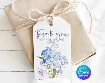 Forget Me Not Thank You For Helping Me Grow Tag | Floral Teacher Appreciation Gift Tag | Editable Canva Printable Teacher Thank You Gift