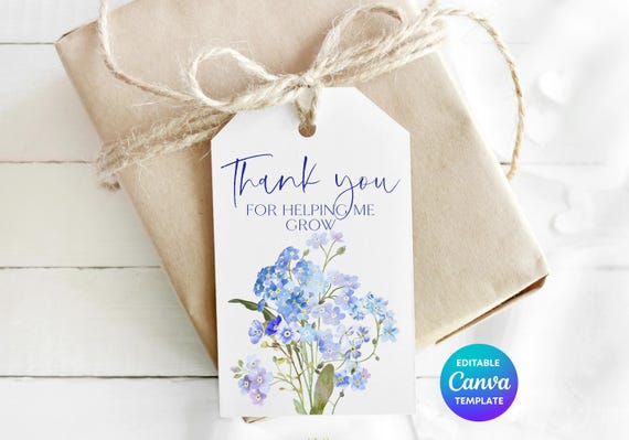 Forget Me Not Thank You For Helping Me Grow Tag | Floral Teacher Appreciation Gift Tag | Editable Canva Printable Teacher Thank You Gift