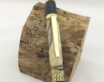 Handmade Mesa Twist Pen, Aquapearl Acrylic - Gold Finish Hardware - With Gift Box
