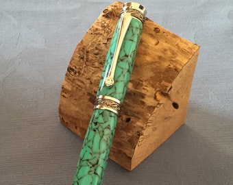 Handmade Turquoise Acrylic Majestic Jr Rollerball Pen, Rhodium and Black Titanium Nitride Hardware - With Gift Box