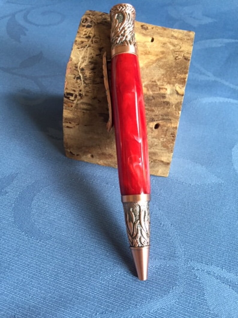Handmade Ruby Red Acrylic Phoenix Rising Twist Pen, Antique Copper ...