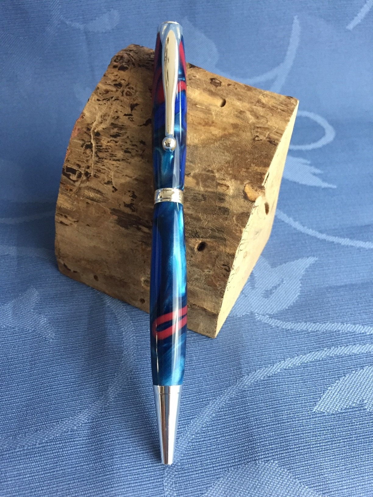 Handmade Slimline Twist Pen - Fire and Ice Acrylic - Chrome Finish Hardware