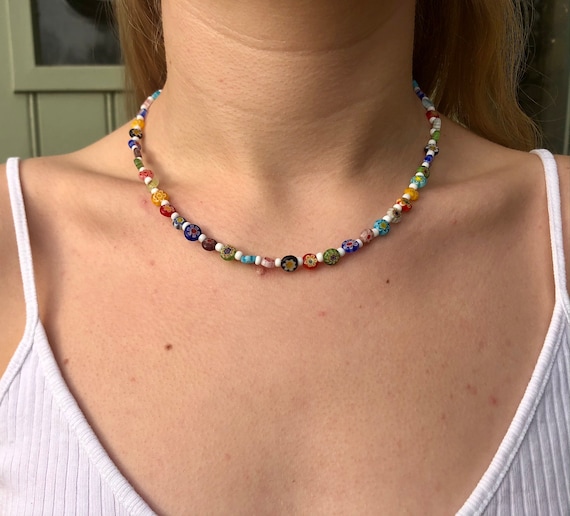 Millefiori Collier Perles en verre de Murano - Etsy France