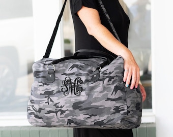 Monogrammed Black Camo Duffel Bag - Vegan Leather - Bridesmaid Gift - Monogrammed Gift - Travel Bag - Monogrammed Tote - Personalized Tote