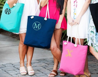Monogrammed Cotton Canvas Tote: Personalized Beach Pool Bag