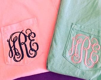 Monogrammed Comfort Colors Short Sleeve Pocket T-Shirt - Bridesmaid Gift - Monogram Tee - Unisex Pocket Tee - Short Sleeve Shirt - Gift Idea