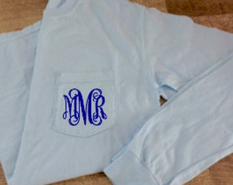 Monogrammed Comfort Colors Pocket Tee: Personalized Long Sleeve Shirt