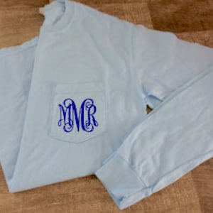 Monogrammed Comfort Colors Long Sleeve Pocket T-shirt- Monogrammed Pocket Tee - Comfort Colors Shirt- Monogram Shirt- Bridesmaid Gift Idea