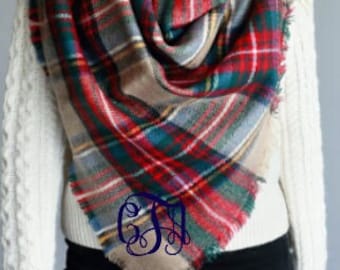 Monogrammed Plaid Blanket Scarf - Monogrammed Tartan Scarf - Oversized Scarf - Blanket Scarf - Gift Idea - Fall/Autumn Scarf - Initial Scarf