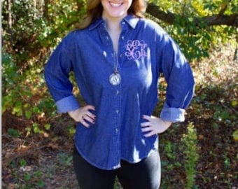 Monogrammed Denim Shirt - Bridesmaid Gift - Bachelorette Party - Wedding Day Shirts - Button Down Shirt - Monogrammed Gifts - Monogram Shirt