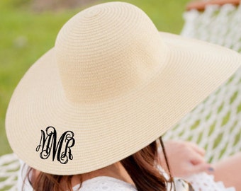 Monogrammed Floppy Hat - Bridesmaid Gift - Monogrammed Sun Hat - Gift Idea Under 25 - Honeymoon - Monogrammed Beach Hat - Derby Hat