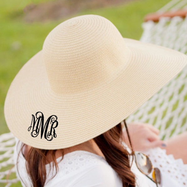 Monogrammed Floppy Hat - Bridesmaid Gift - Monogrammed Sun Hat - Gift Idea Under 25 - Honeymoon - Monogrammed Beach Hat - Derby Hat