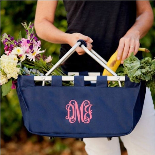 Monogrammed Market Tote/Basket- Monogrammed Tote- Tailgate Tote- Game Day Colors- Hostess Gift Idea- Bridesmaid Gift- Monogram Market Basket