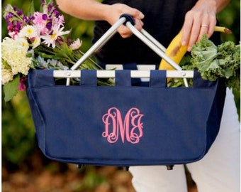 Monogrammed Market Tote/Basket- Monogrammed Tote- Tailgate Tote- Game Day Colors- Hostess Gift Idea- Bridesmaid Gift- Monogram Market Basket