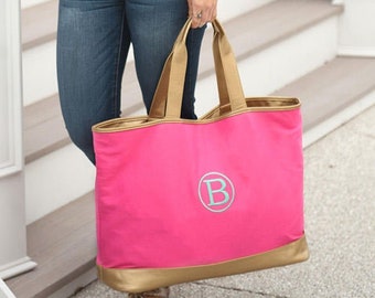 Monogrammed Cabana Tote Bag-Vegan Leather-Monogrammed Tote Bag-Bridesmaid Gift-Monogrammed Travel Bag-Floral Bag-Gold Bag-Unique Gift Idea