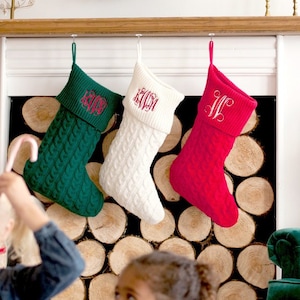 Monogrammed Cable Knit Christmas Stocking: Soft Acrylic Holiday Decor