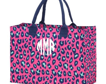 Monogrammed Hot Pink Leopard Tote Bag - Bridesmaid Gift - Monogrammed Gifts - Travel/Tote Bag - Monogrammed Tote Bag - Personalized Tote Bag