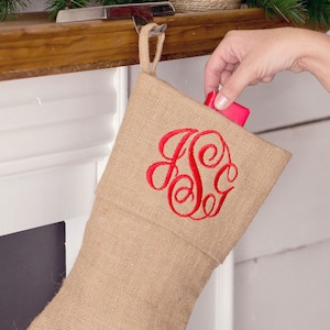 Monogrammed Burlap Christmas Stocking: Rustic Holiday Decor