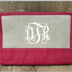 Monogrammed Linen Cosmetic Pouch - Bridesmaid Gift Idea - Monogrammed Travel Cosmetic Bag - Unique Gift Idea - Monogrammed Cosmetic Bag