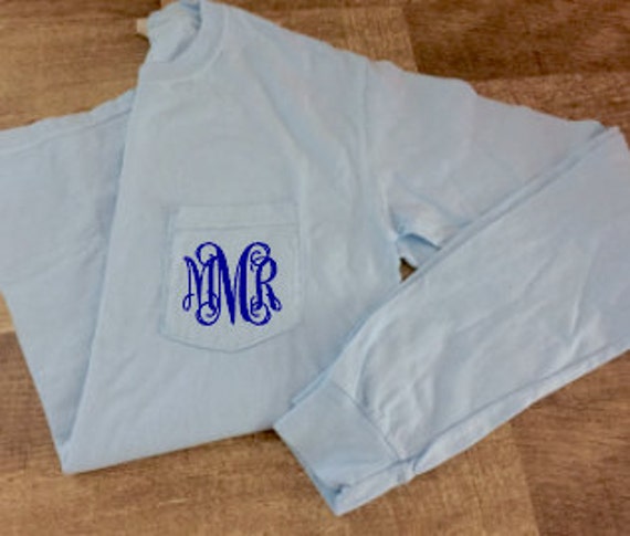 Long Sleeve Monogram Shirt for Women Monogrammed Pocket Long