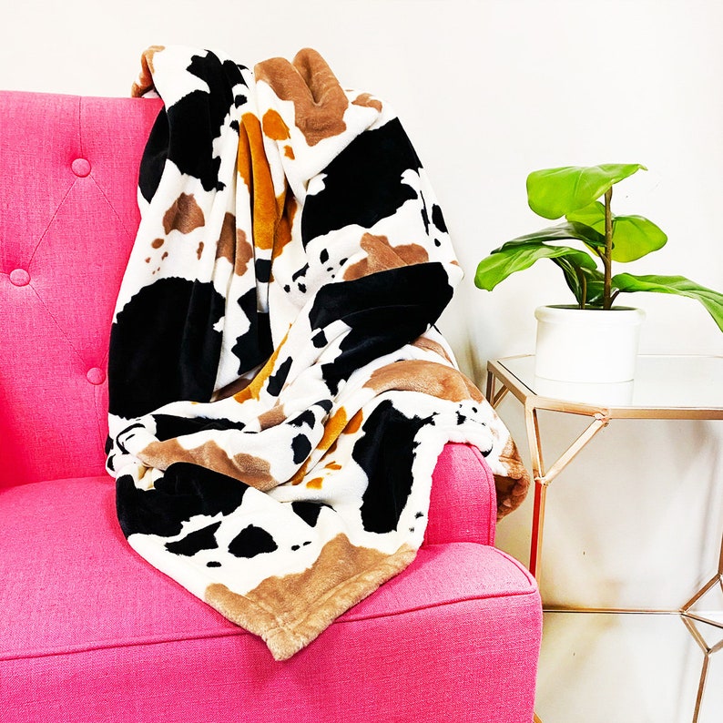 Monogrammed Plush Throw Blankets Modern Plush Blankets Housewarming Gift Monogrammed Home Accent Monogrammed Plush Throws Cow