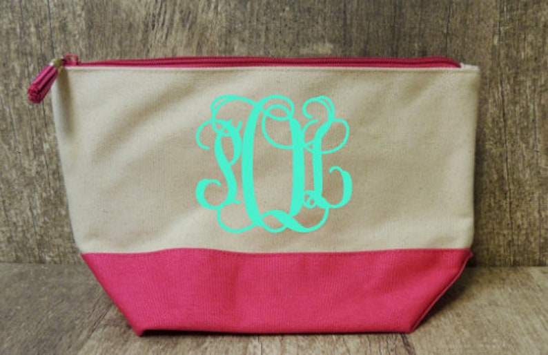 Monogrammed Colorblock Canvas Cosmetic Bag Monogrammed - Etsy
