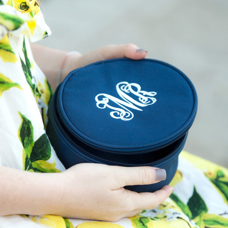 Monogrammed Round Jewelry/travel Case Bridesmaid Gift Etsy