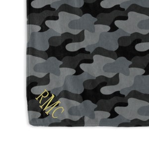 Monogrammed Plush Throw Blankets Modern Plush Blankets Housewarming Gift Monogrammed Home Accent Monogrammed Plush Throws Black Camo