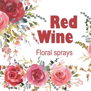 Rode wijn spray Aquarel boeket afbeelding Roze bloem transparant Digitale bloemendruppels Rose PNG Feestdecor Afdrukbaar bruids- en huwelijksontwerp
