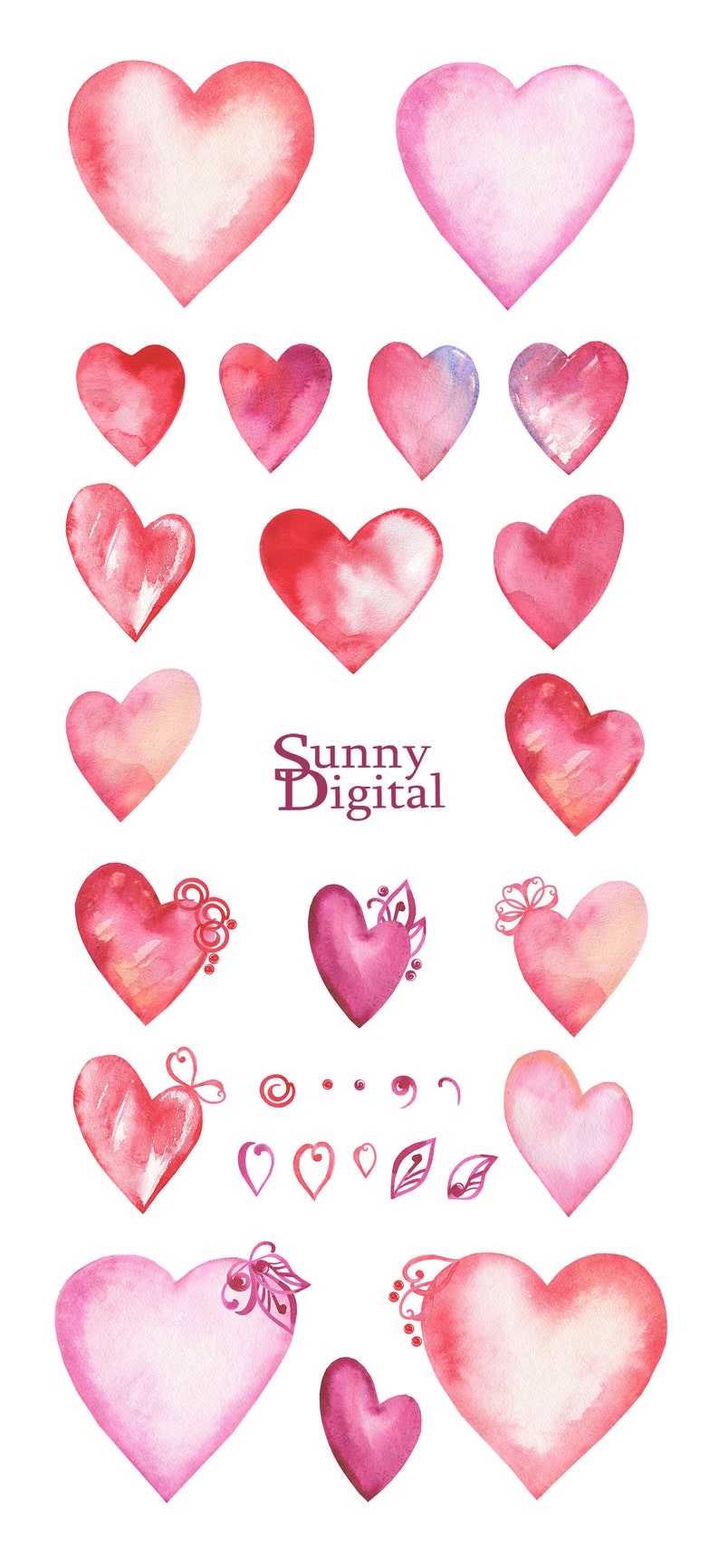 Herz stellen Aquarell Clipart rot rosa Liebe Dekor Hochzeit | Etsy