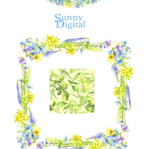 Summer Meadow Watercolor Set Wreath Digital Flower Corner Grass Green ...