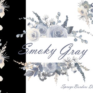 Rauchgrau Blumen Sprays Wiederholbare Grenzen Aquarell Sträuße PNG Rose Clipart Printable Blumen Hochzeit Design transparent Drops download
