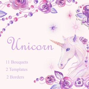 Unicorn frame Handpainted horse Digital sparkle PNG Printable fantasy Flower leaf Fairytale Princess planner stickers Border Template DIY