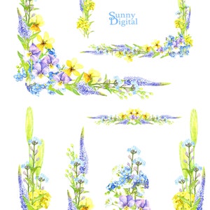 Summer Meadow Watercolor Set Wreath Digital Flower Corner Grass Green ...