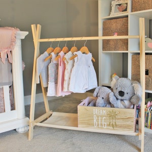 Clothing Rack, Nursery Decor, Dress Up Station, Kids Clothing Storage, Rack with Canvas Storage Shelf, 40 inches tall x 38 inches long