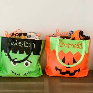 Halloween Trick or Treat Personalized Bag Embroidered Kids Halloween Buckets Tote image 1