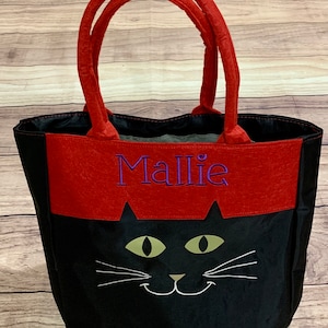 Halloween Trick or Treat Personalized Bag Embroidered Kids Halloween Buckets Tote Black Cat