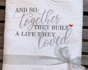 Personalized Wedding Gifts, Embroidered Wedding Quilt, Shower Gift, Gift for Bride,, Keepsake Gift