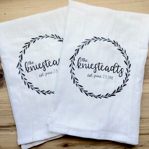 personalized family tea towel - handlettered kitchen decor great for a wedding gift!