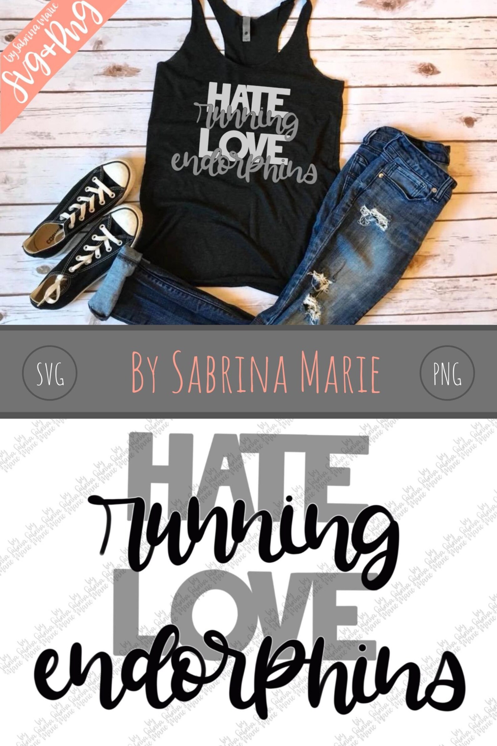 Hate Running Love Endorphins Handdrawn Work Out/exercise Quote Digital