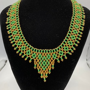 Turquoise and Gold beaded necklace, Handmade necklace, Indian style necklace, Beaded necklace, Jewelry.