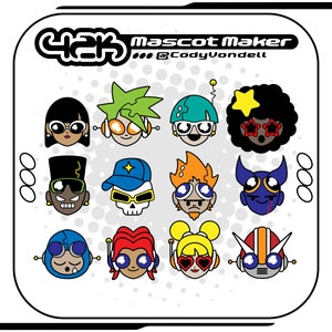 Y2K Mascot Maker Vector Kit (Over 80 Assets for Characters, Logos, Icons, Illustrations)