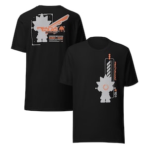 May include: Two black t-shirts with a graphic design featuring a stylised robot character. The front of the shirt has the text "mech-squad" and the back of the shirt has the text "GOODVERSE MECH SYSTEM MK-02".