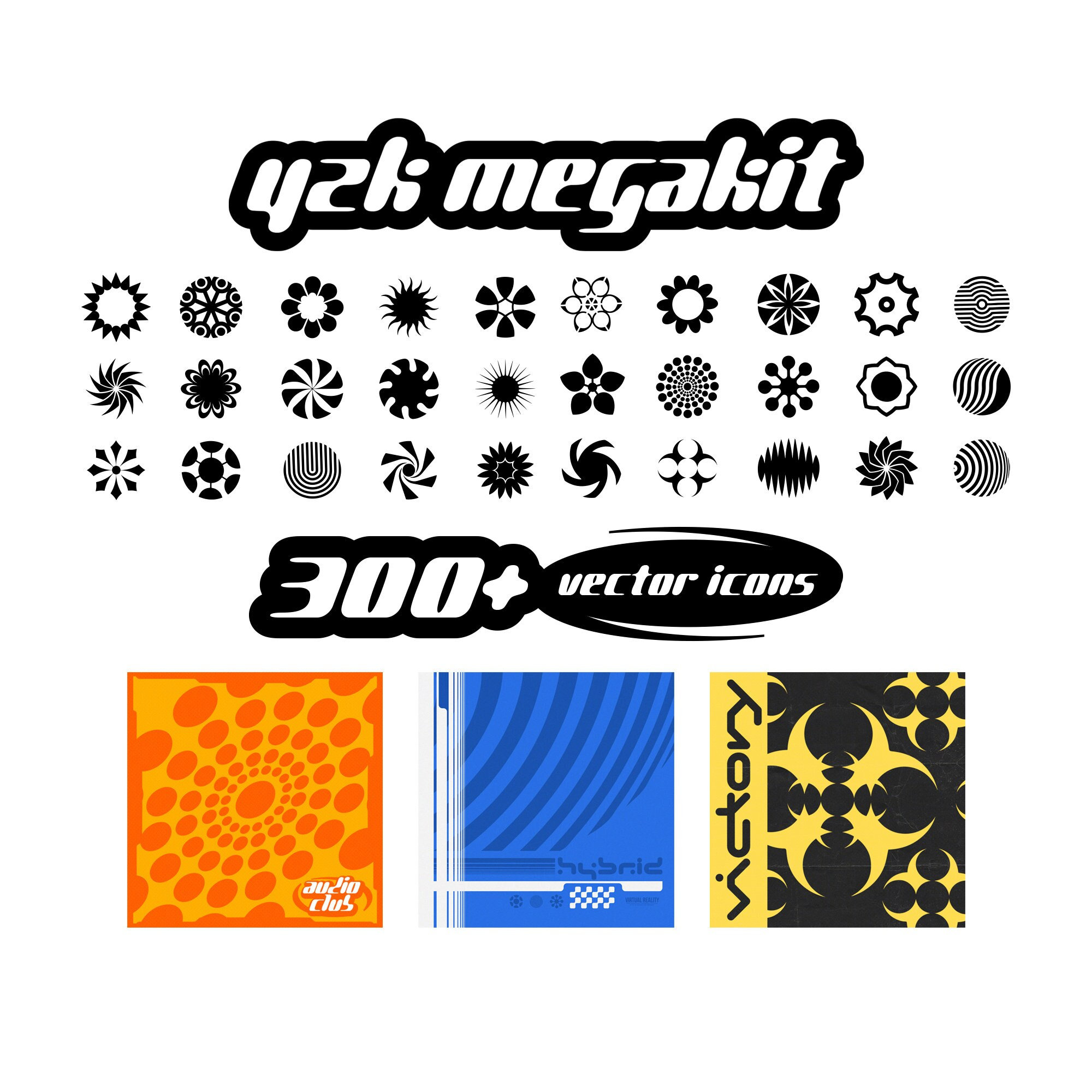 Y2K Aesthetic Icons MEGAKIT 300 Assets for Logos, Clothing, Graphic