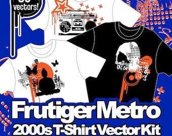 Y2K / Frutiger Metro - Vintage 2000s T-Shirt Vector Kit [100+ Shapes, Includes T-Shirt Mock Up]