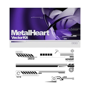 Y2K Aesthetic Metalheart HUD Icons Template (über 70 Objekte für Logos, Kleidung, Grafikdesign)