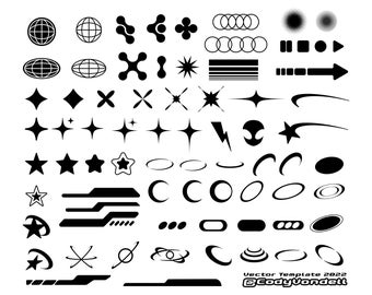 Y2K Aesthetic Icons Template (Over 80 Assets For Logos, Clothing, Graphic Design)