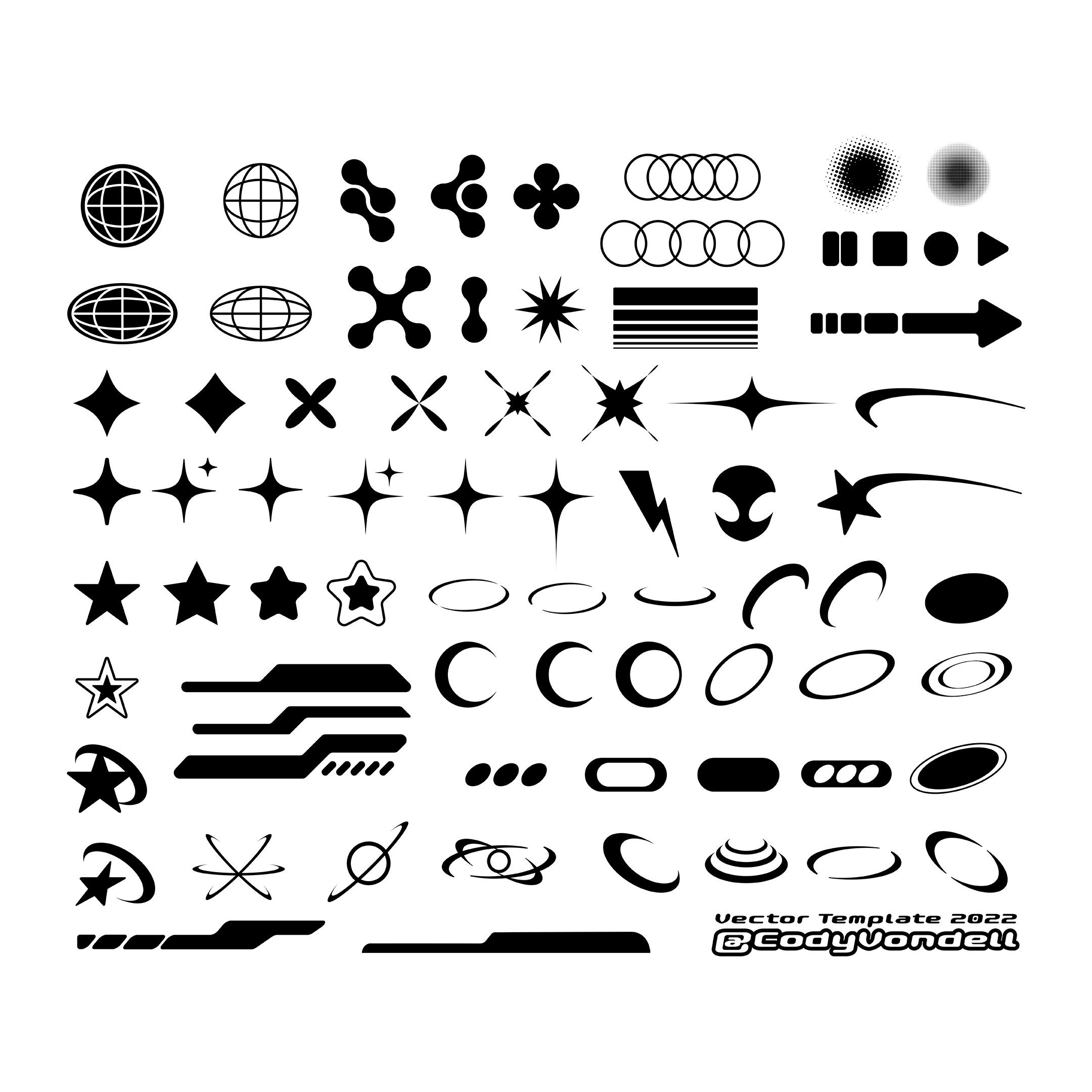 Y2K Aesthetic Icons Template over 80 Assets for Logos, Clothing