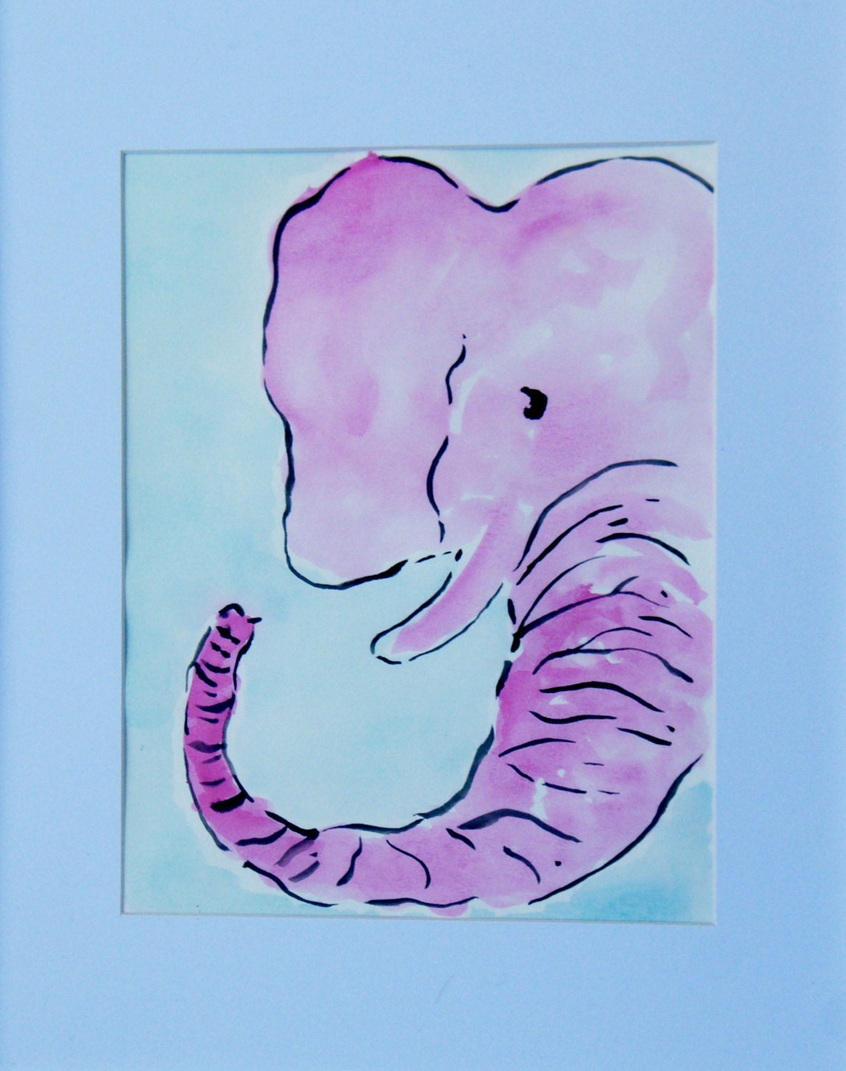Watercolor Pink Elephant Etsy